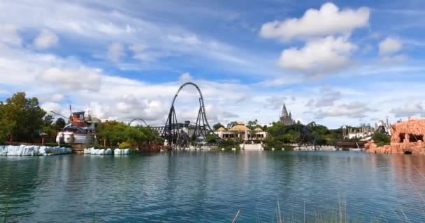 Orlando Florida 2021 Szeptember Panorámás Kilátás Jurassic World Velocicoaster Szigetén — Stock videók