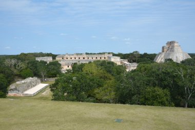 Jaguar taht ve Maya sitesi Uxmal, Yucatan Yarımadası, Meksika.