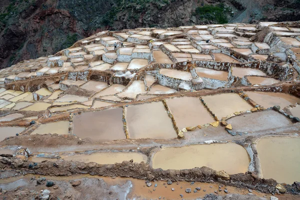 Maraş, Cuzco, kutsal Vadisi'nde tuz göletler çalışan iki adam