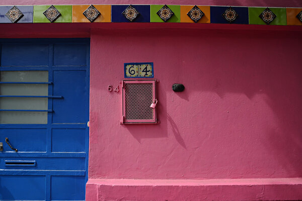 A colorful house in the Coyoacan neighborhood in Mexico City