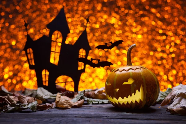 Castelo, morcego e abóboras para o Halloween — Fotografia de Stock