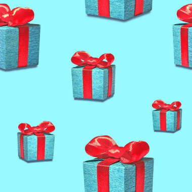 Parlak arka planda hediye kutuları. Kusursuz bir düzen, tatil konsepti. Şenlik arka planı. Düz yatıyordu.