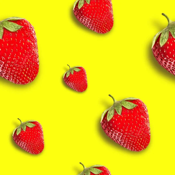 Ripe Juicy Strawberries Bright Background Seamless Background — Stock Photo, Image