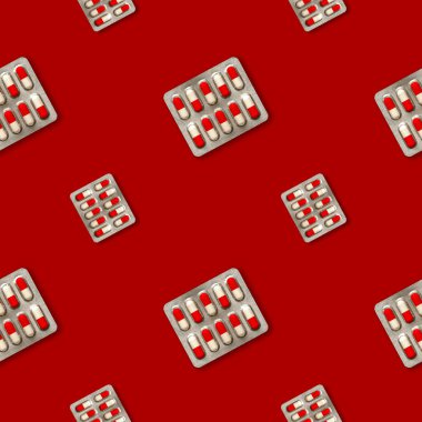 Parlak arkaplandaki kapsüllerdeki tabletler, pürüzsüz desen.