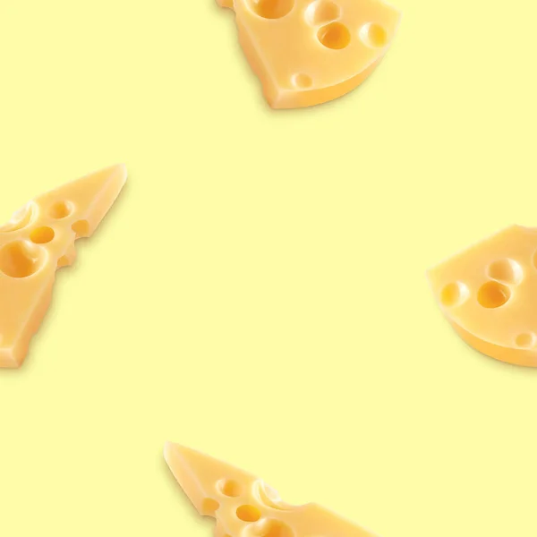 Parlak Bir Arka Planda Kusursuz Desenli Lezzetli Peynirlerin Üçgenleri — Stok fotoğraf