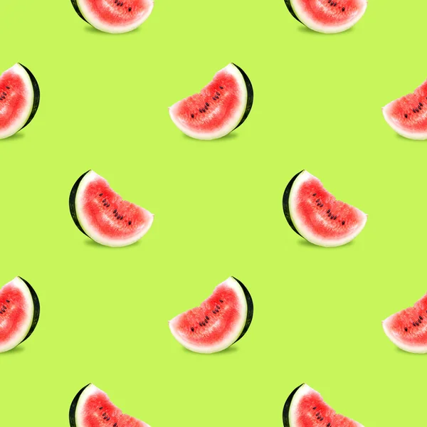 Slices Ripe Watermelon Bright Background Seamless Pattern — Stock Photo, Image