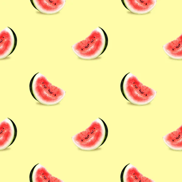 Slices Ripe Watermelon Bright Background Seamless Pattern — Stock Photo, Image