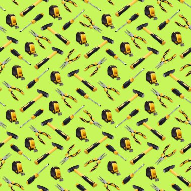 Parlak bir arka planda, pürüzsüz bir desen üzerinde el araçları kümesi.