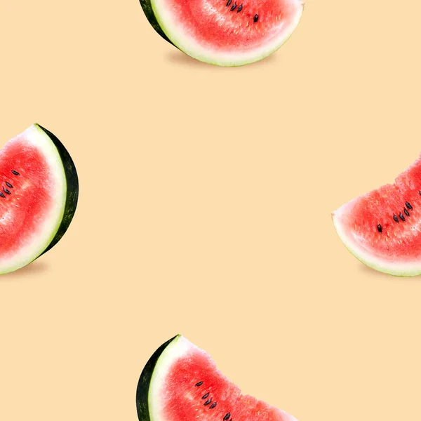 Slices Ripe Watermelon Bright Background Seamless Pattern — Stock Photo, Image