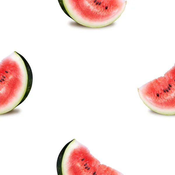 Skivor Mogen Vattenmelon Vit Bakgrund Sömlöst Mönster — Stockfoto