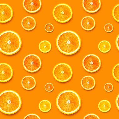 Parlak bir arka planda olgun portakal dilimleri. Kusursuz arkaplan.