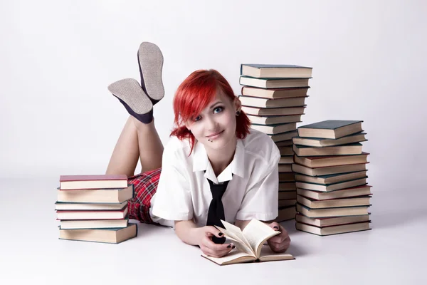 The girl in anime style reading a book — Stock Photo, Image