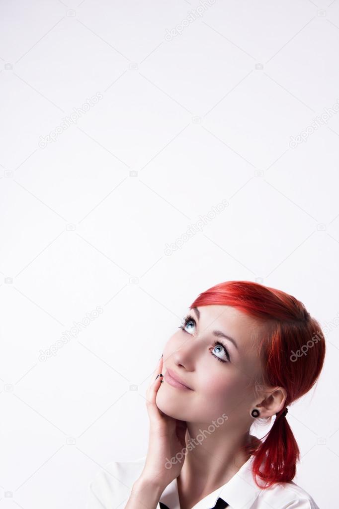 Beautiful girl on a white background