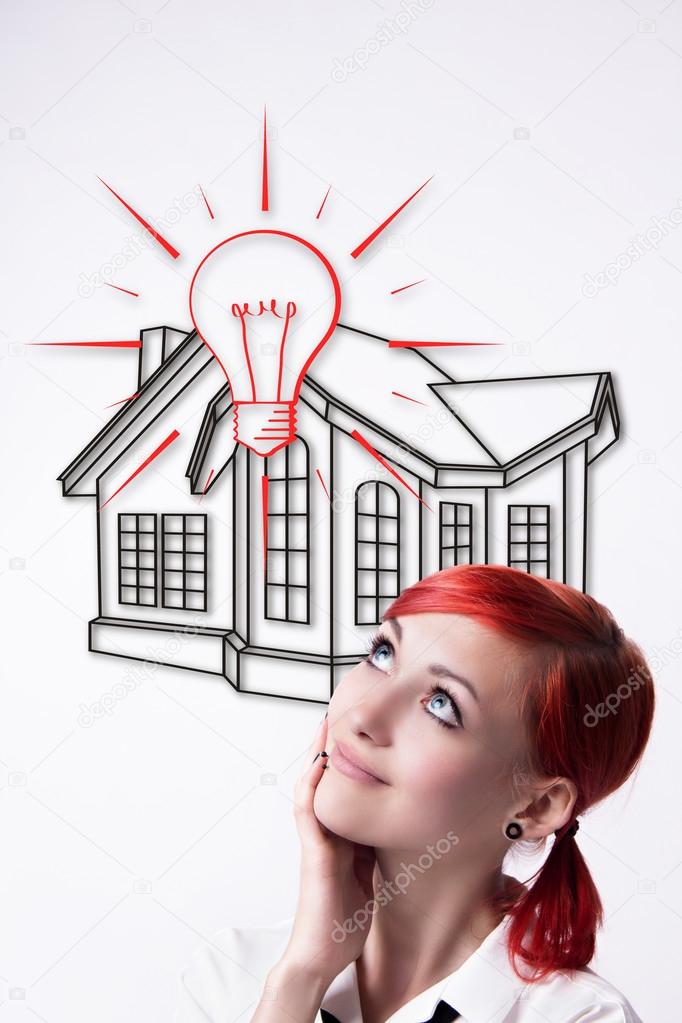 Red-haired girl dreams of your own home