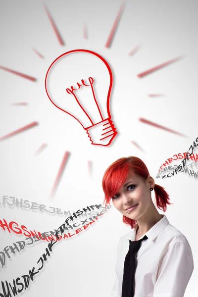 Red-haired girl analyzes information — Stock Photo, Image
