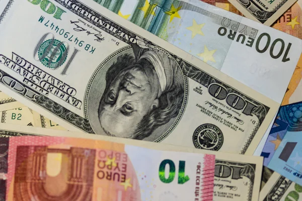 Euro ve dolar banknotları — Stok fotoğraf