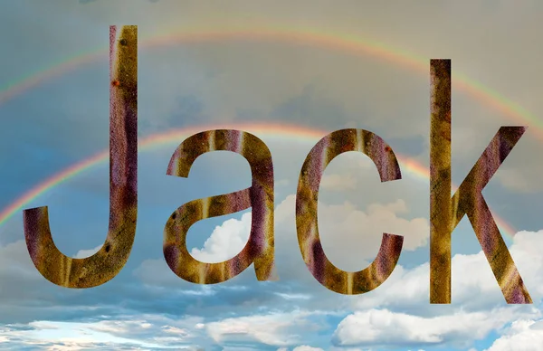 名前ジャック英語で虹と空の背景に囲まれて — ストック写真
