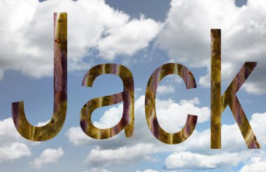 Gökkuşağı ve gökyüzü arkaplanı ile çevrili İngilizce Jack ismi