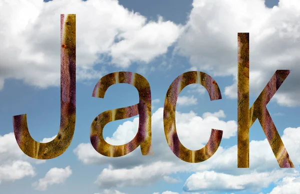 Gökkuşağı ve gökyüzü arkaplanı ile çevrili İngilizce Jack ismi