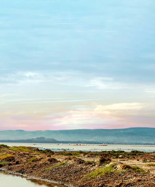 Afrika 'da gün batımında Kenya Gölü
