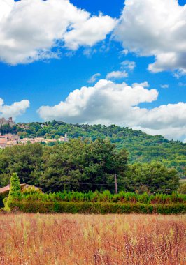 Güneşli bir günde dağlı Fransa 'nın tarlaları