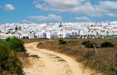 İspanya 'nın güneyindeki kıyıya yakın bir İspanyol köyünde baharda beyaz evler