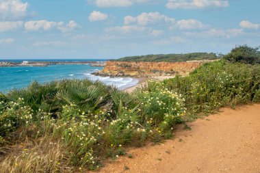 İspanya 'nın güneyindeki Conil de la Frontera sahillerinde bulutlu bir günde kumsal