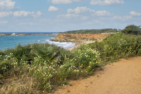 İspanya 'nın güneyindeki Conil de la Frontera sahillerinde bulutlu bir günde kumsal