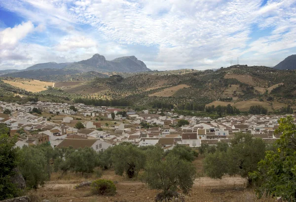 Village of white houses called Algodonales in the south of Spain. Its surrounded by mountains and forest.