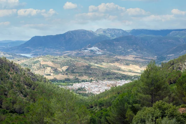 Village of white houses called Algodonales in the south of Spain. Its surrounded by mountains and forest.