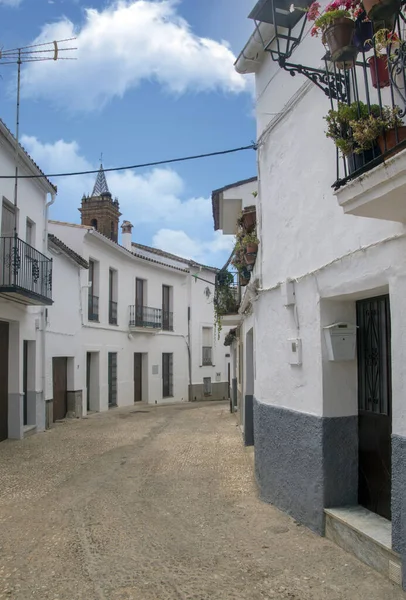 Calle Fuenteheridos Con Casas Blancas Sierra Aracena Sur España Día — Foto de Stock