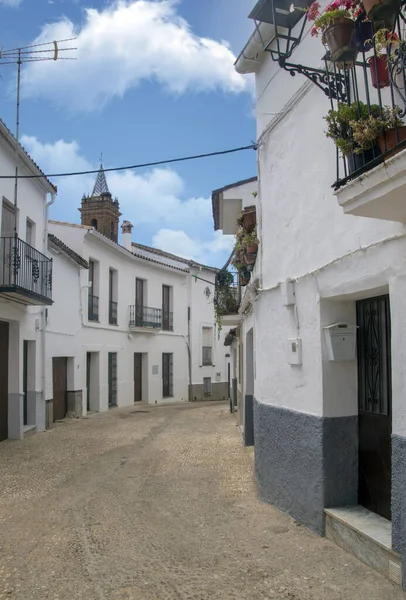 Strada Fuenteheridos Con Case Bianche Nella Sierra Aracena Nel Sud — Foto Stock