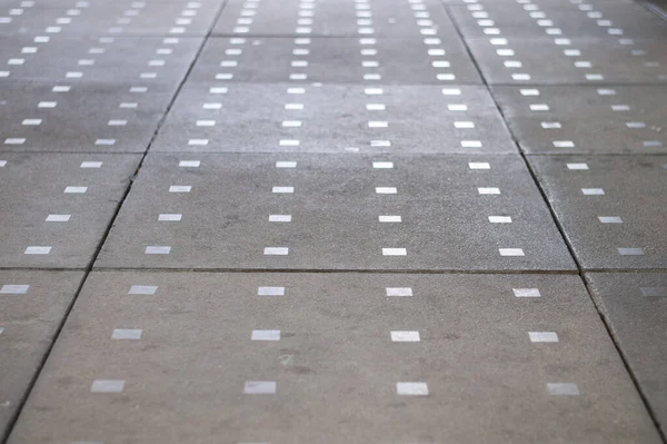 Sentier Dans Une Ville Pavée Blocs Béton Décorée Places Métalliques — Photo