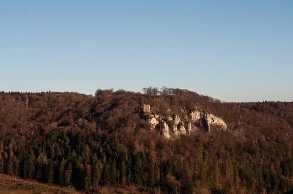 Ruins Hohengundelfingen Medieval Hillside Castle Top Limestone Cliff Swabian Alb —  Fotos de Stock