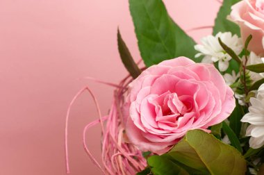 close-up of a pink rose flower, detail of a bouquet