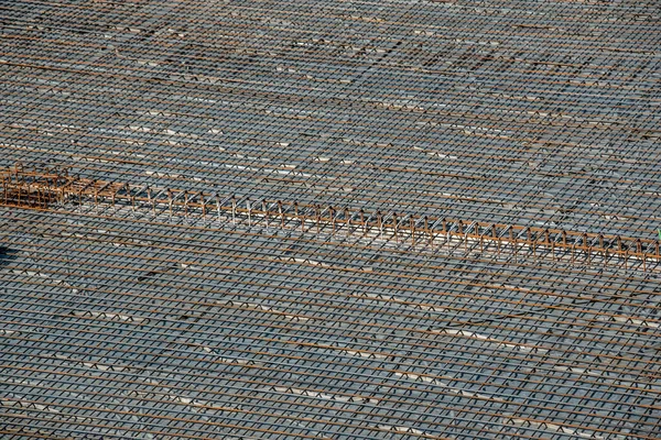 Revêtement Sol Sur Chantier Construction Plaque Base Renforcée Tiges Acier — Photo