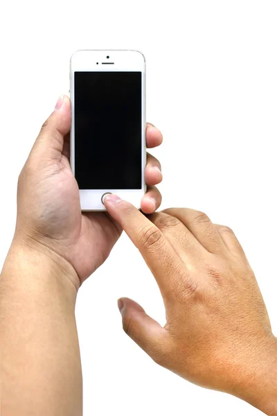 Hand och smart telefon isolerade — Stockfoto