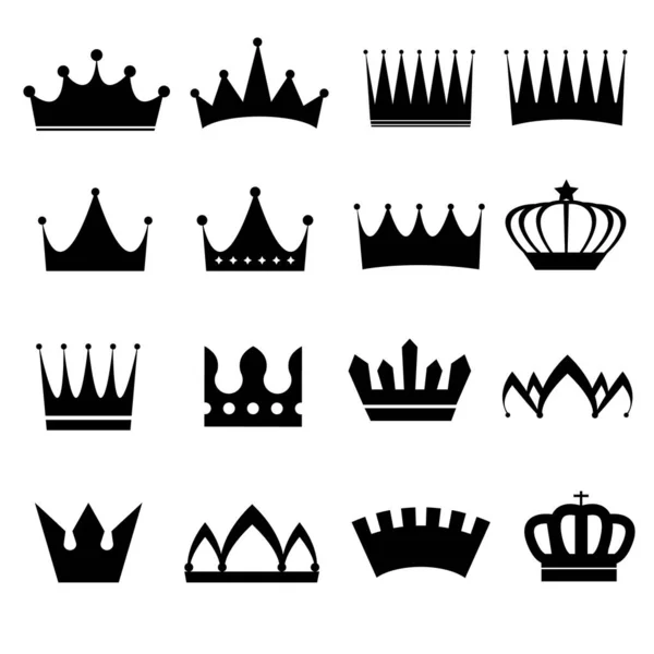 Sammlung Von Vektorkrone Silhouetten Emblem Und Königliche Symbole — Stockvektor