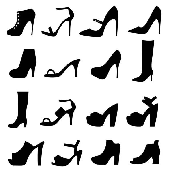 Set Vector Heeled Shoes Silhouette — Stock Vector