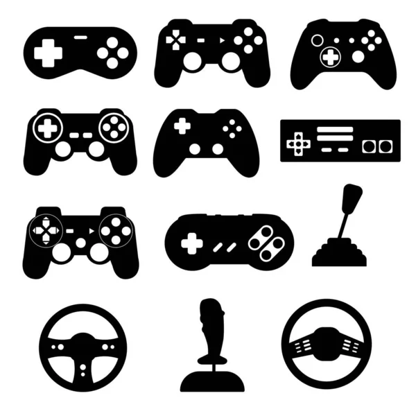 Video Games Joystick Silhouette Black Gamepad Icon Set — Stock Vector