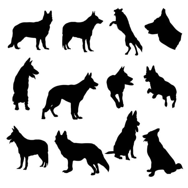 Black Silhouette German Shepherd Dog Collection — Stock Vector