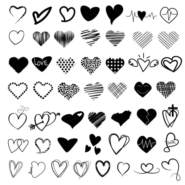 Collection Black Hearts Illustration Valentine Day Romantic — Stock Vector