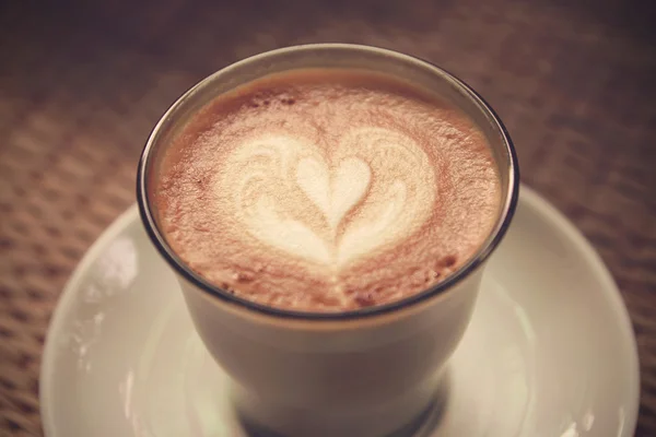 Kaffe latte art på duken textur bakgrund - Vintage effe — Stockfoto