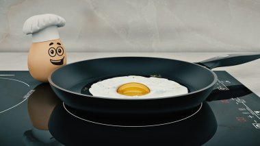 Şef yumurta. kavram aşçı. 3D render