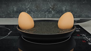 tavada yumurta. yumurta kavramı. 3D render