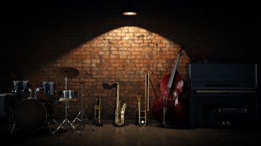music instruments. 3D Rendering clipart