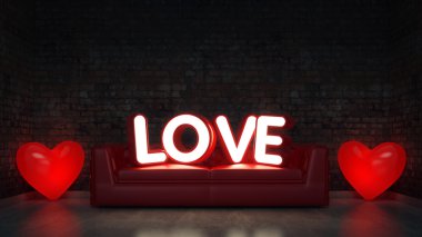 Sevgililer günün kutlu olsun kavramı. Duvara yakın seviyorum. 3D render