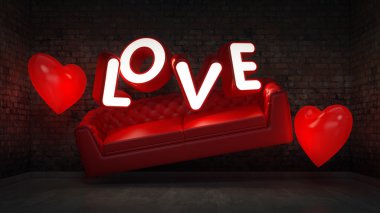Sevgililer günün kutlu olsun kavramı. Duvara yakın seviyorum. 3D render