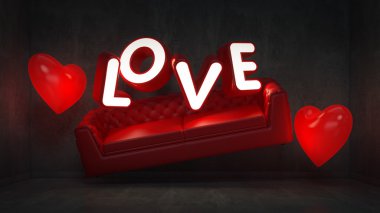 Sevgililer günün kutlu olsun kavramı. Duvara yakın seviyorum. 3D render