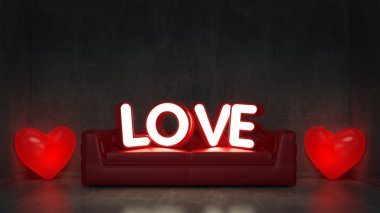 Sevgililer günün kutlu olsun kavramı. Duvara yakın seviyorum. 3D render